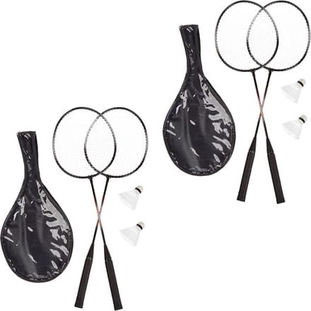 2x badmintonset - met 4 rackets en 4 shuttles - draagagtas met schouderband