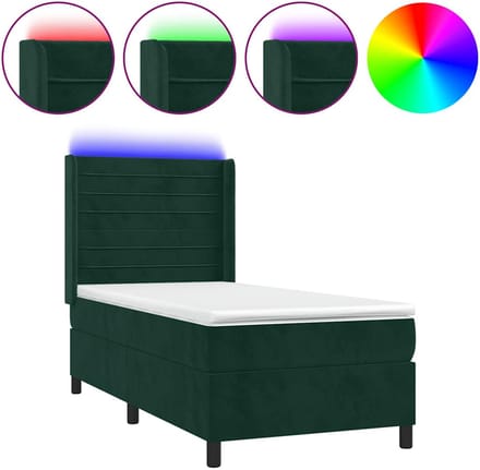 vidaXL - Boxspring - met - matras - en - LED - fluweel - donkergroen - 100x200 - cm