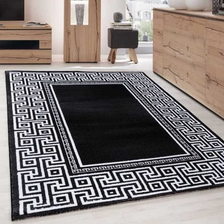 Modern geometrisch design vloerkleed met Versace Optical rand, zwart-wit 120x170 cm