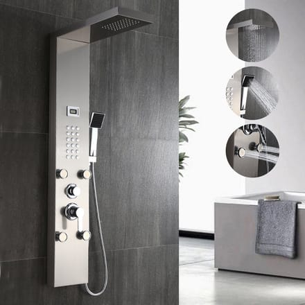 Auralum Max Douchepaneel met Massage - Regendouche - 4 in 1 Douchekolom - LCD Display - Spa jets Massage - Doucheset - RVS - Douche Combinatie Set - Opbouw - Zilver