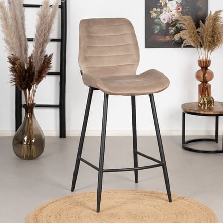 Bronx71® Velvet barkruk Toby taupe 71 cm - barstoel