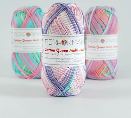 5 bollen haakgaren katoen paars roze multi (10482) - Cotton Queen multi Jacquard garen