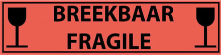 Breekbaar fragile sticker, oranje zwart 200 x 50 mm