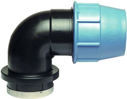 PE knie 90° klemkoppeling, 75 mm x 2'' bi.dr.