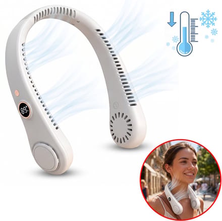 Best Active Nekventilator Draadloos - Handsfree Ventilator Oplaadbaar - 360° Verkoeling met LED Display - 5 Standen - Draagbare Nek Ventilator - Wit