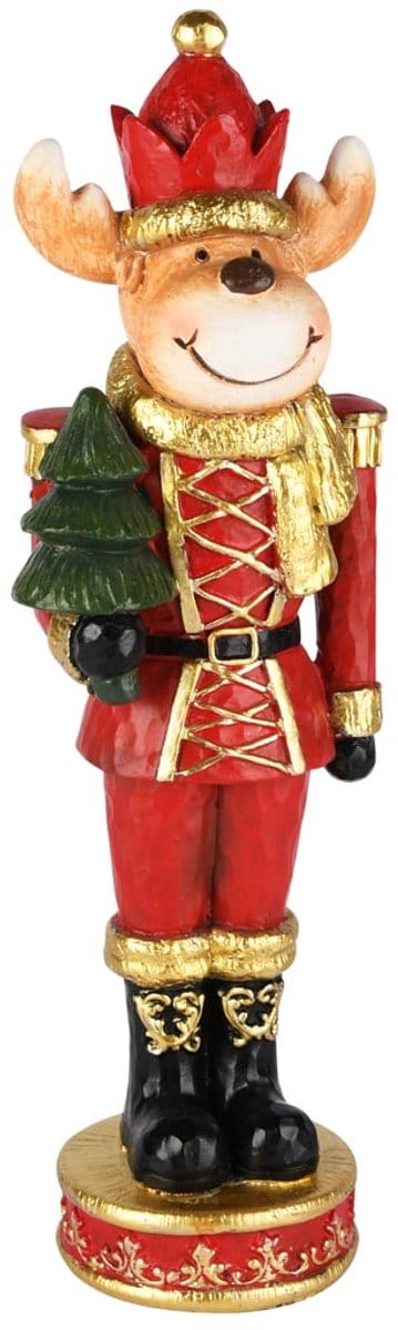 Dekoratief | Soldaat rendier m/boom, rood/goud, resina, 11x9x34cm | A255738