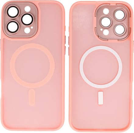 MagSafe Hoesje Geschikt voor iPhone 16 Pro Max - Mat-Transparent met Camera Beschermer Case - Roze