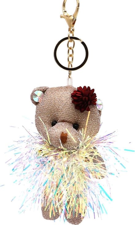 Sleutelhanger Beer met Glitters - 12 cm - Bruin