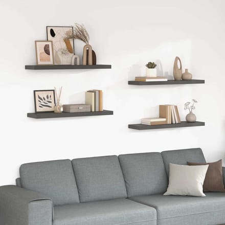 vidaXL - Wandschappen - zwevend - 4 - st - 90x23,5x3,8 - cm - MDF - hoogglans - grijs