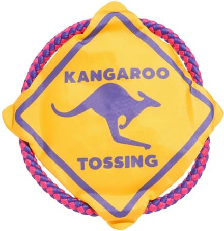 Bark kangaroo tossing frisbee met flostouw 33x25x2 cm