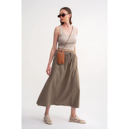 Hoge Taille Poplin Rok met Touwtje Detail