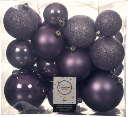 Decoris Kerstballen - 26x st - lila paars - 6-8-10 cm - kunststof - kerstversiering