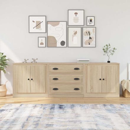 vidaXL - Dressoirs - 3 - st - bewerkt - hout - sonoma - eiken