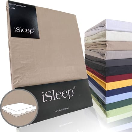 iSleep Perkal Laken - 100% Perkal Katoen - Eenpersoons - 160x270 cm - Medium Beige
