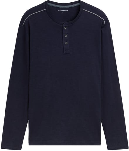 Tom Tailor - Henley-shirt met lange mouwen van katoen - Maat M - Knitted Navy