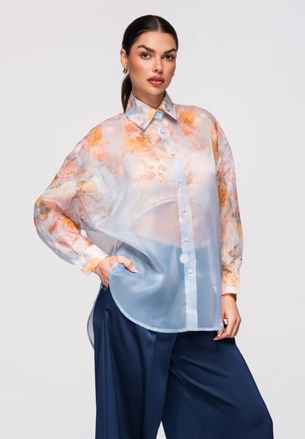 OMBRE Overhemd - Loose Fit - Lange Mouw - Knopen Blauw M/L