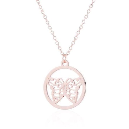 24/7 Jewelry Collection Vlinder Ketting - Cirkel - Rosé Goudkleurig