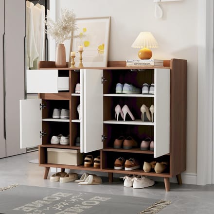 Dressoir - 120x35x99 cm - Met 4 Deuren En 1 Lade - Verstelbare Plank - Hout - Wit Natuur