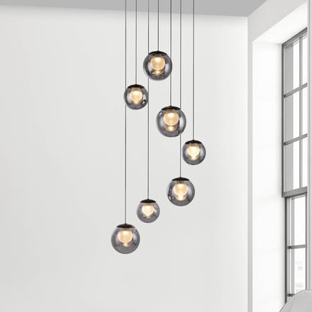 PURE LED hanglamp Popup, grijs/rookgrijs, Ø 40 cm, 7-lamps.