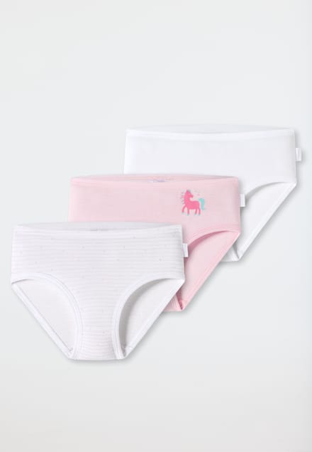Heupslips, set van 3, fijnrib, wit/roze met pony 92