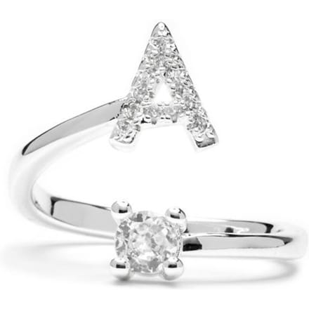Ring - LUXENTER - Alfabet - Letter A - Verstelbare maat - Rhodium verguld wit