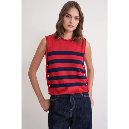 Gestreepte Gebreide Top met Knopdetails