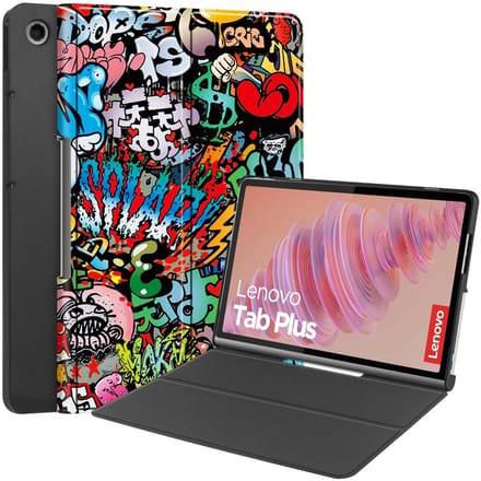 Coverup Tablethoes geschikt voor Lenovo Tab Plus Hoesje - Tri-Fold Book Case met Wake/Sleep - Graffiti