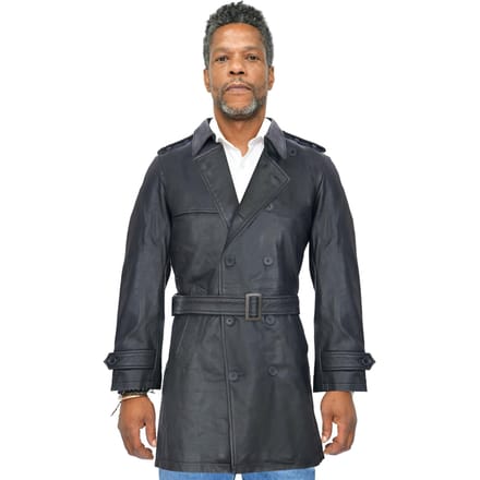 Heren zwart lederen trenchcoat-Memphis