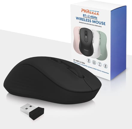 Draadloze Muis met Stille Klik - Bluetooth + Draadloos - Tweehandig - Geschikt voor Apple, Android, Windows, PS5 - Zwart