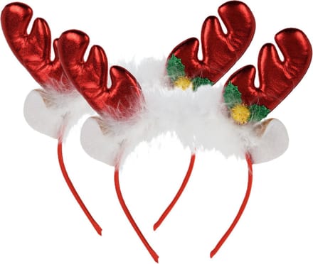Home & styling Kerst diadeems/haarbanden - 2x - rendier gewei met oren - rood - polyester