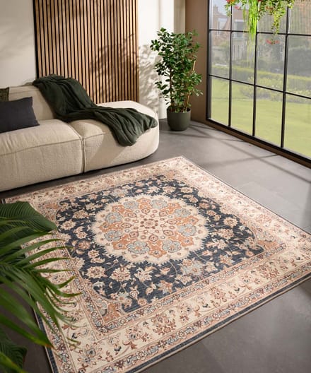 Vintage buitenkleed vierkant - Valenca Nova goud/blauw 115x115