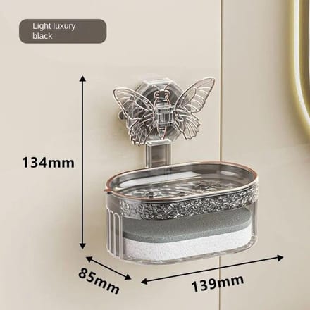 Porte-savon à ventouse, Design papillon, boîte à savon Double couche, support de Drainage d'éponge, étagère de rangement de savon sans perçage noir