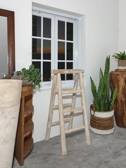 Teakea - Decoratieladder teak 100 cm - wit gecoat vouwbaar