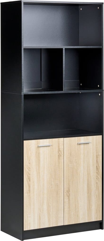 ZEHNA - Boekenkast 2 deuren - Bruin/Zwart - Vezelplaat