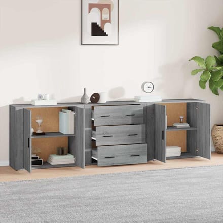 vidaXL - Dressoirs - 3 - st - bewerkt - hout - grijs - sonoma - eikenkleurig