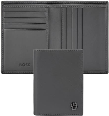 HUGO BOSS Leren kaarthoes Double B Card Case Saffiano Grey grijs