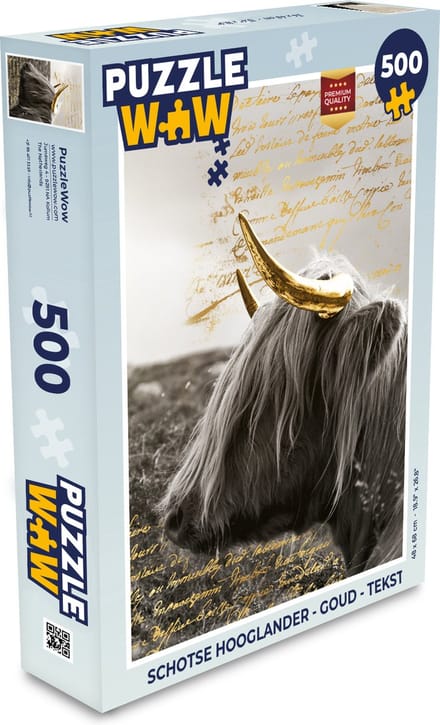 Puzzel Schotse hooglander - Goud - Tekst - Legpuzzel - Puzzel 500 stukjes