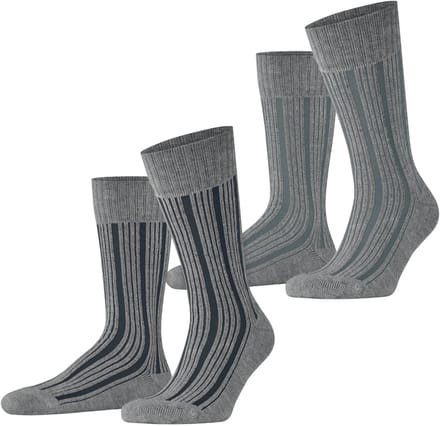 Esprit Plush Rib 2-Pack gedessineerd katoen multipack sokken heren grijs - maat 43-46