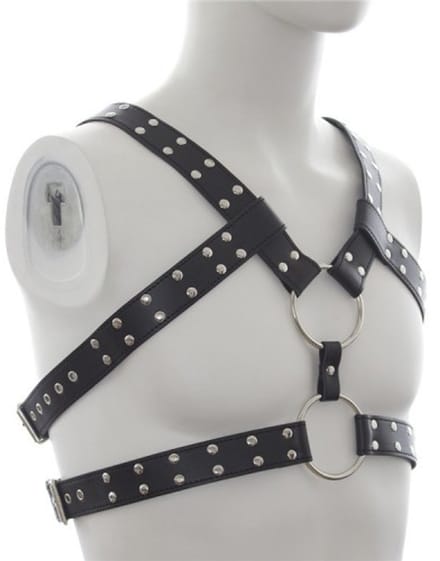 Nooitmeersaai - Bondage harnas met studs - PU leer - Zwart - One-size