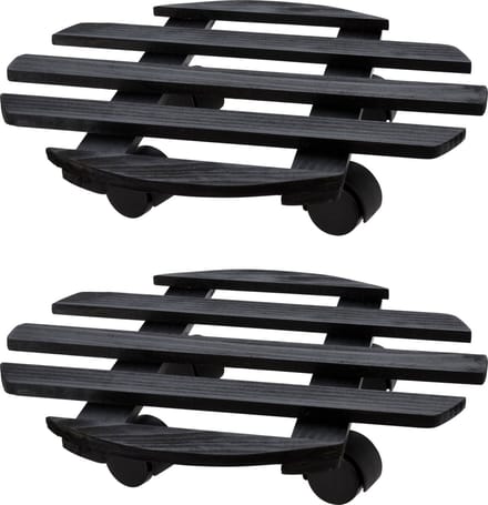 Pro Garden Plantentrolley - 2x - hout - donkergrijs - rond - D28 cm - 100 kilo