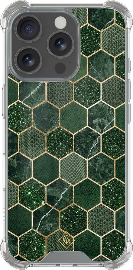 Casimoda® hoesje - Geschikt voor iPhone 16 Pro - Kubus Groen - Shockproof case - Extra sterk - Siliconen/TPU - Groen, Transparant