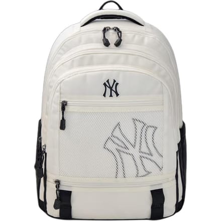 MLB 25FW New York Yankees 3-laags 21L Merklogo Mode Veelzijdig Nylon Polyester Rugzak Kinderrugzak Wit 7ABKB065N-50CRS White white
