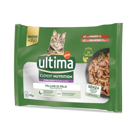 Ultima Cat Expert Nutrition Haarbal Rund & Zalm - 4 x 70 g