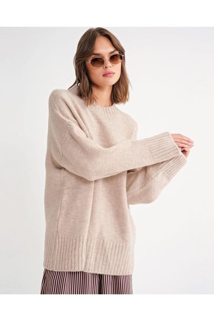 Oversized Geribbelde Trui met Ronde Hals