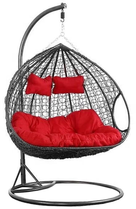 Viking Choice – Ei Hangstoel – 2 Personen – Grijs – Met frame – Rode kussens