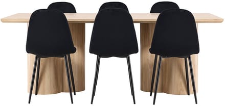 Olivia eethoek tafel 100x210cm en 6 velours stoelen naturel.