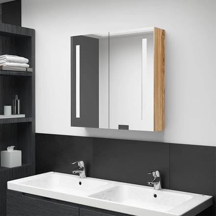 vidaXL - Badkamerkast - met - spiegel - en - LED - 62x14x60 - cm - eikenkleurig