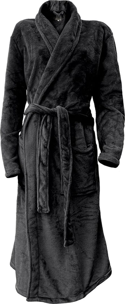 LINNICK Flanel Fleece Uni Badjas - Black - M - Badjas Dames - Badjas Heren