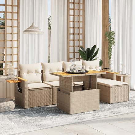 vidaXL - 6-delige - Loungeset - met - kussens - poly - rattan - beige
