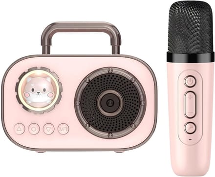 Karaoke Set - Draagbare Speaker - Feestelijke Muziek - Met Microfoon - 14.4 x 8.7 cm - Roze